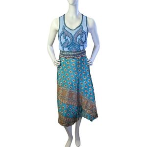 Boho Reversible Wrap Skirt, Festival Hippie Midi, Tie Waist, One Size Fits Most